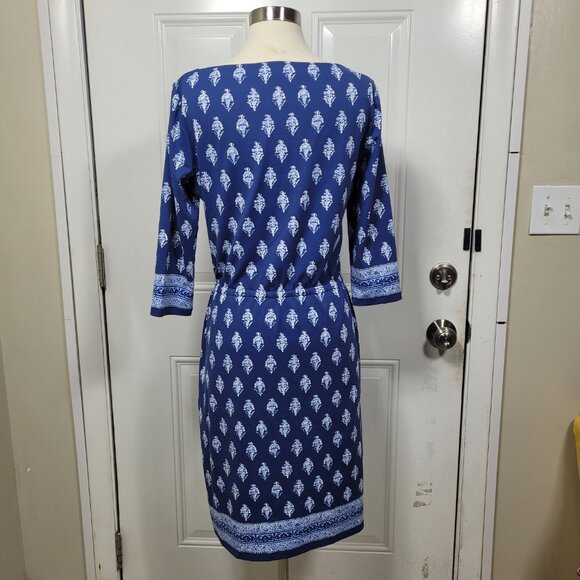 J. McLaughlin Women's Boat Neck Jersey Knit Drawstring Dress Blue White Size Med - Picture 6 of 9